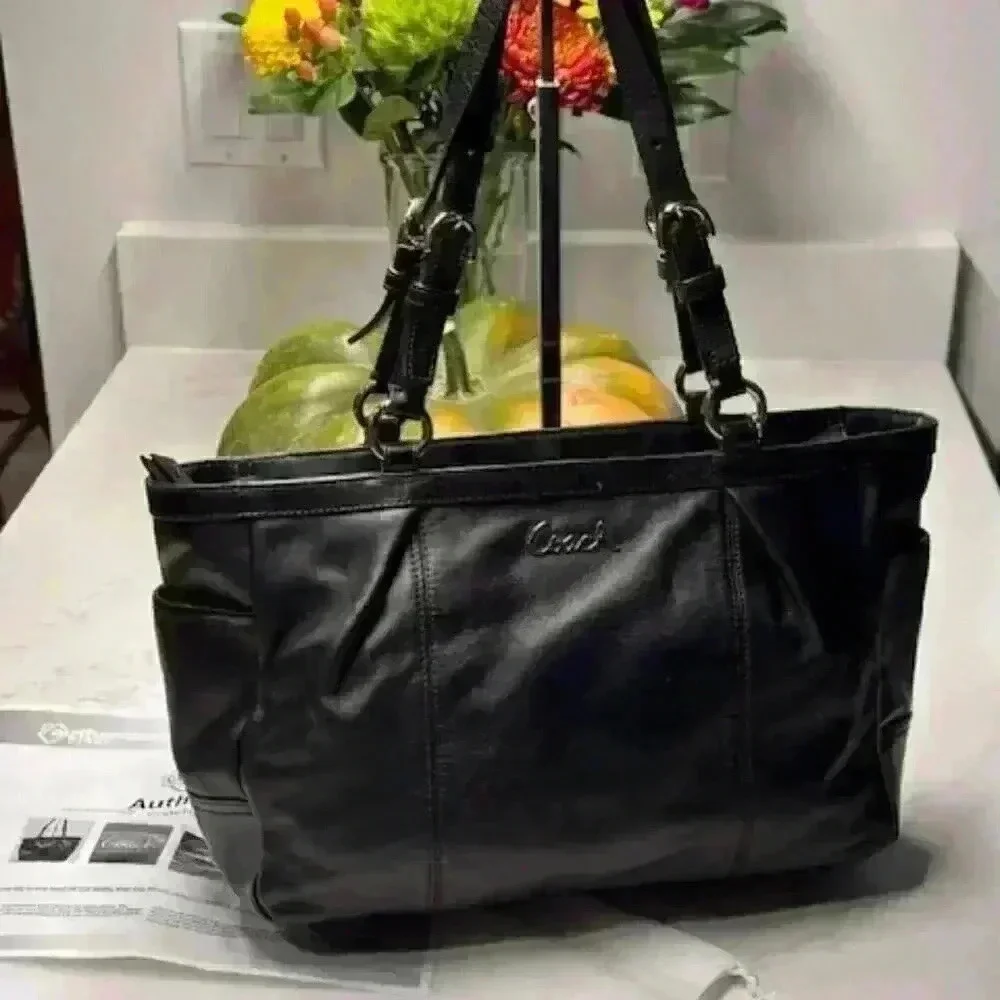 Coach Gallery East West Leather Tote Shoulder Bag Black